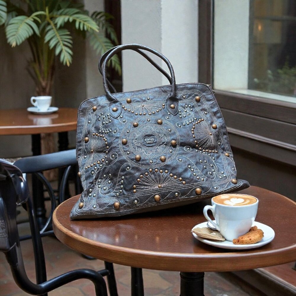 Designer Gillian Julius ECO Leather Beaded w/ Skull + Crown Designs NWOT